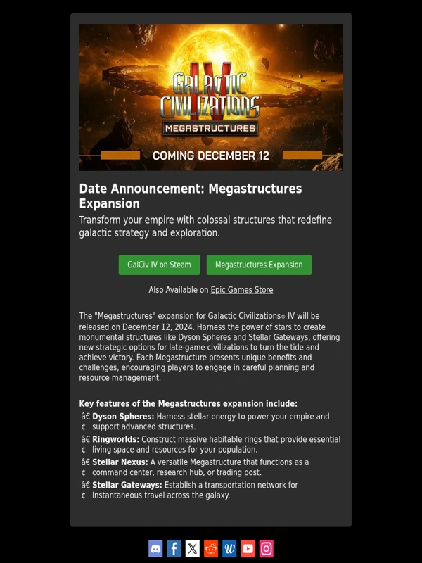 Steam - Release Date Announcement: Megastructures Expansion for GalCiv IV