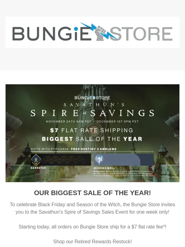 Bungie Store - Savathun's Spire of Savings STARTS NOW