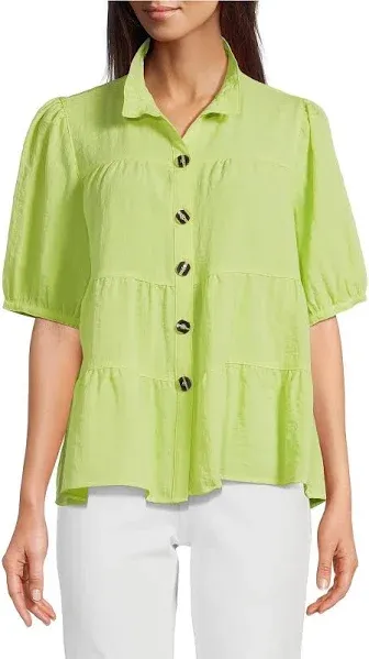 John Mark Tiered Button Front Top Womens