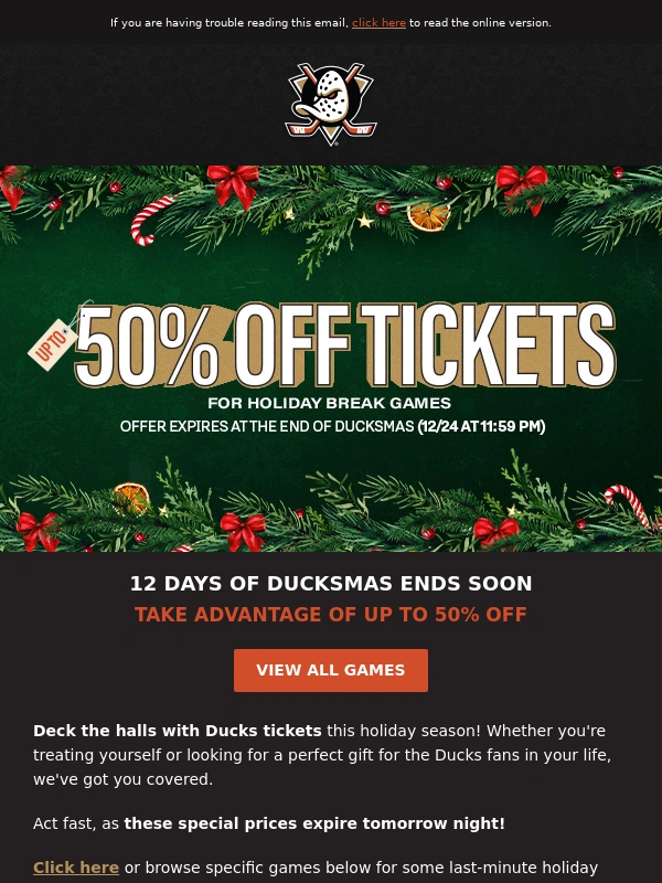 Ticket Master - Last Chance to Enjoy 12 Days of Ducksmas Savings
