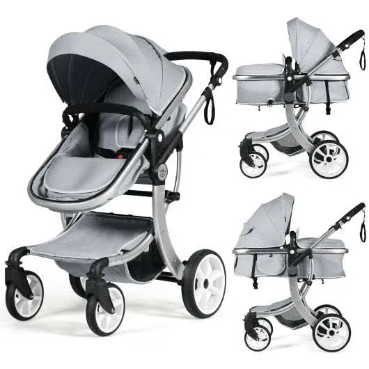 Costway Folding Aluminum Infant Reversible Stroller with Diaper Bag