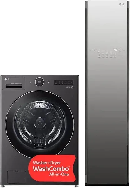 LG 2PC Smart WashCombo All in One Washer/Dryer & Smart WI-fi Enabled Steam Clothing Care System in Mirror in Black