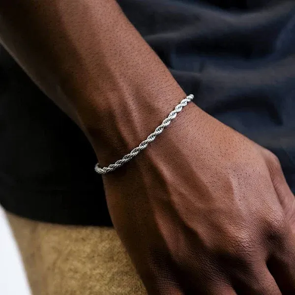 4mm Rope Bracelet, Size 8-9"(adjustable), 14K White Gold Plated - The GLD Shop
