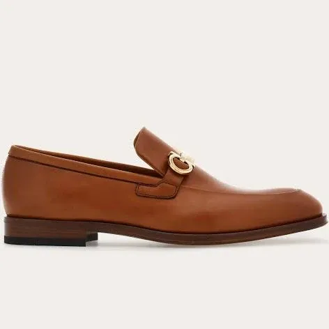 Ferragamo Men's Ree Double Gancini Bit Leather Loafers - Brown