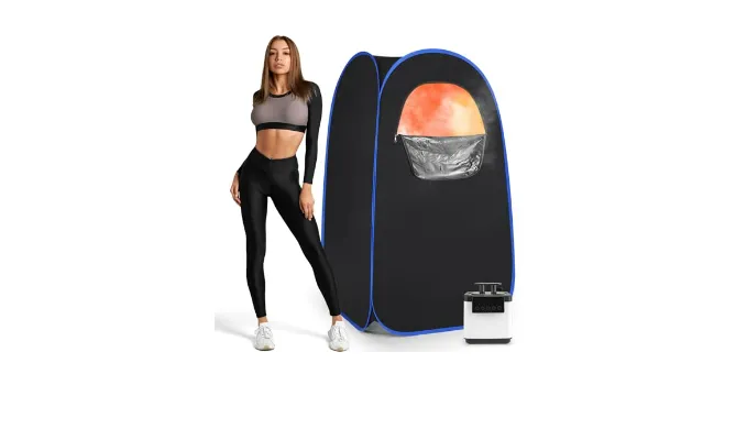 IvyBess Upgraded Portable Sauna for Home, Sauna Box with 2.6L 1000W Steamer, Extra Large Sauna Box with Sauna Tent, Chair, Remote Control (Blue)