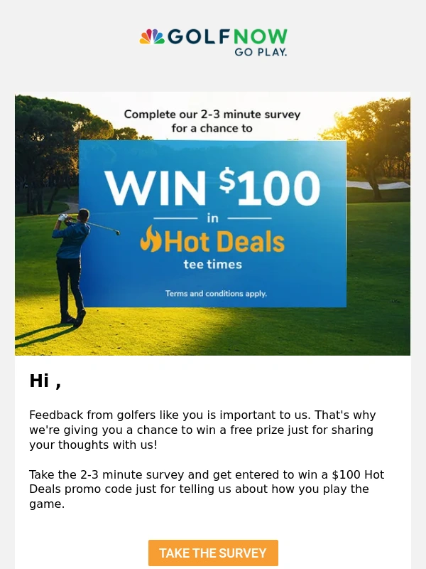 GolfNow - You could WIN $100 in ? Hot Deals