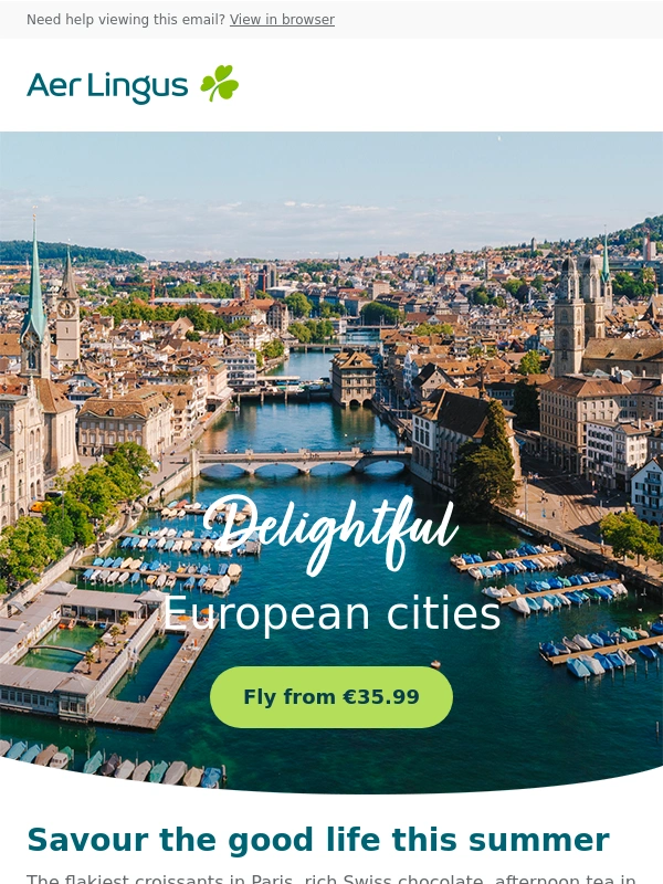 Aer Lingus - Hungry for a holiday? Europe from €35.99 ?