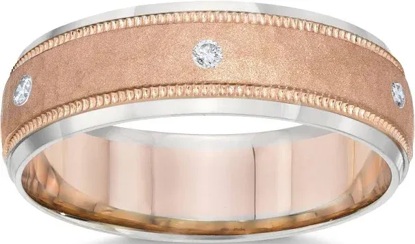 Bliss Diamond 14K Rose & White Gold Hammered Two Tone Wedding Band