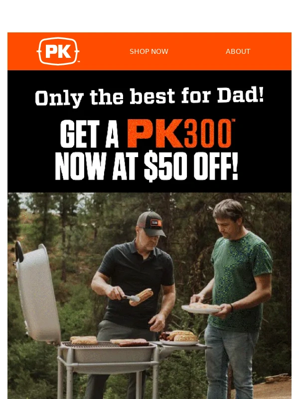 PK Grills - $50 OFF PK300,triggers 50% off select accessories