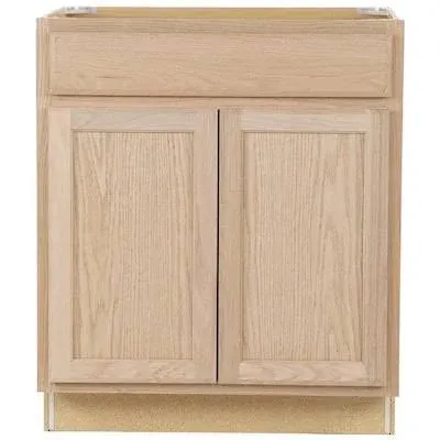 Project Source 30" x 35" x 23.75" Natural Unfinished Oak Door & Drawer Base Cabinet