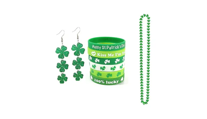 GLEZZA St. Patricks Earrings Shamrock Bead Necklace Irish Wristband Bracelet St patricks Irish Festival Costume Jewelry Accessories for Women (Style 1)