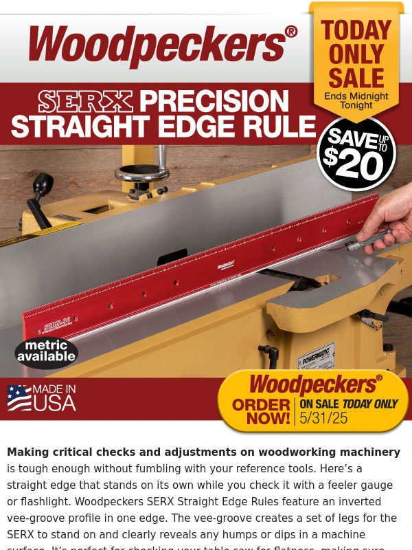 Woodpecker - TODAY ONLY! Save up to $20 on 24",36" and 49.5" Straight Edge Rules