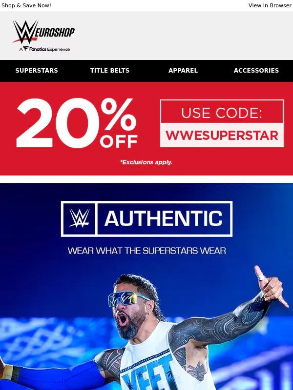 WWE Shop - Get Ready to Rumble: 20% Off WWE Gear!