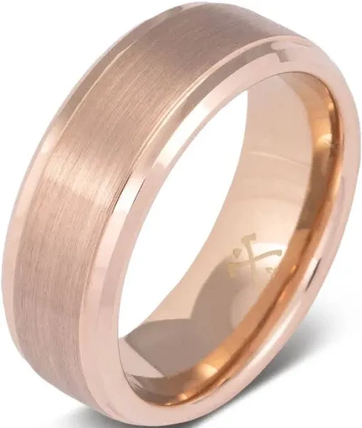 Rose Gold Plated Tungsten Men's Wedding Band 8mm Flat Stepped Edge Design