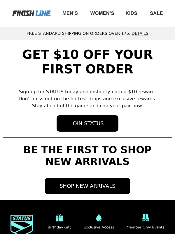 Finish Line - Unlock $10 Off Your First Order