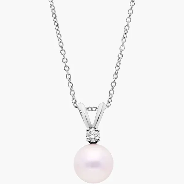 Blue Nile 18K White Gold Akoya Cultured Pearl and Diamond Pendant Necklace