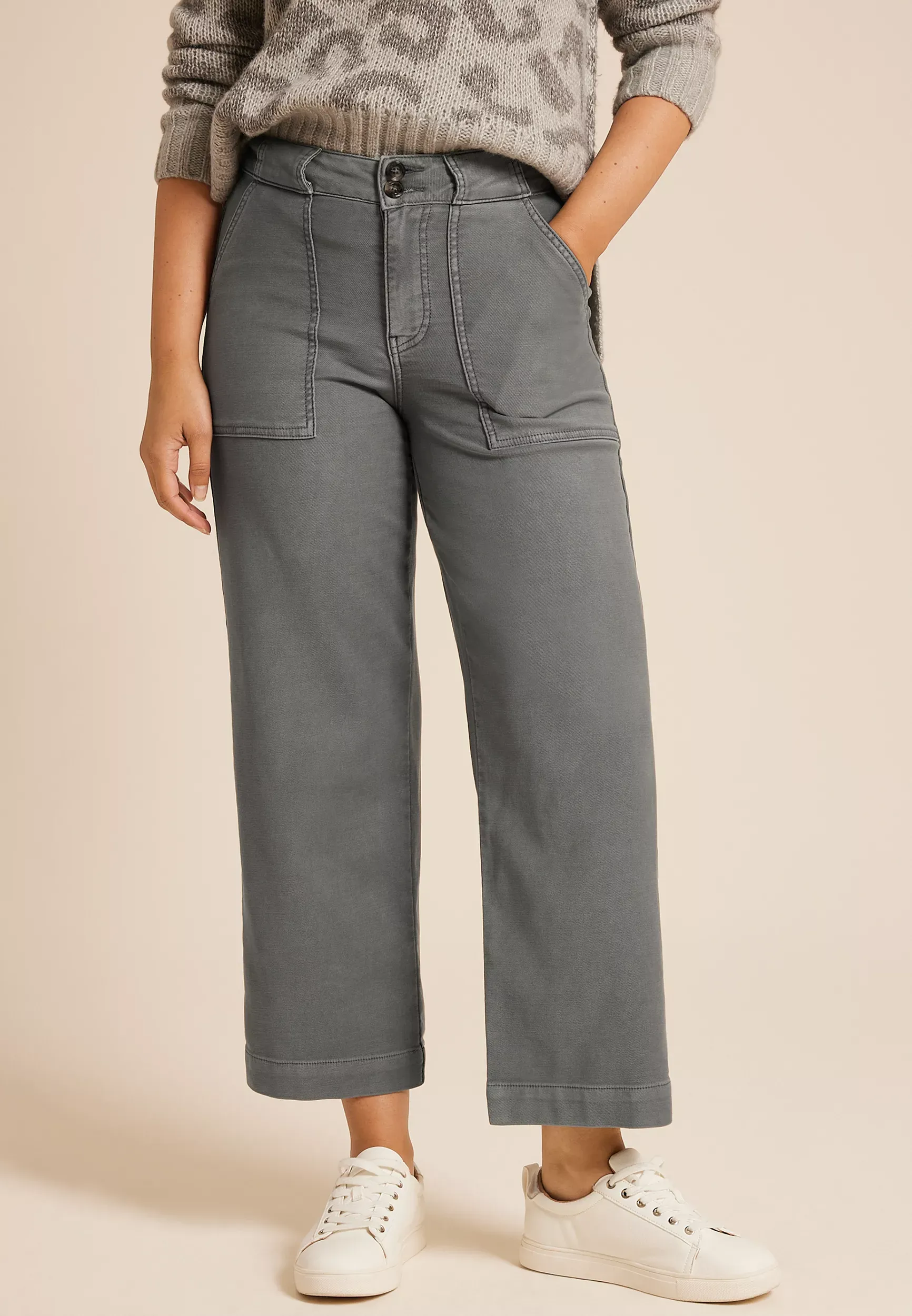 Maurices Women's Patch Pocket High Rise Wide Leg Pants Green  - 8