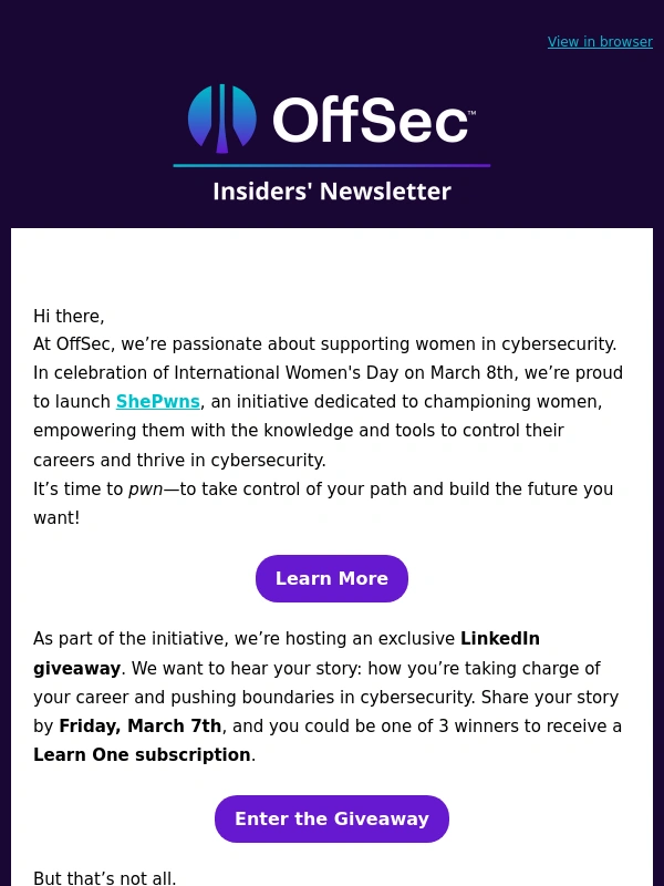 Offensive Security - Join a ShePwns giveaway - Celebrating International Women's Day