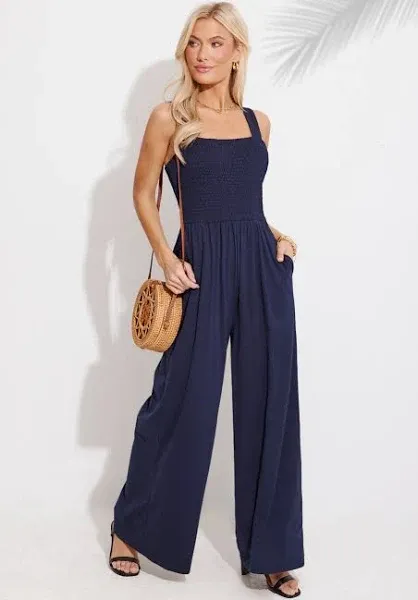 Cupshe Women's Square Neck Wide Leg Jumpsuit with Pockets
