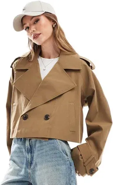 Cropped Trench Coat In Olive-green