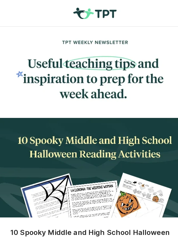 Teachers Pay Teachers - TPT 10/13 Newsletter: Spooky Stories,PE Activities,and More