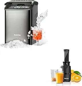 Masticating Juicer Machines Bundle with Nugget Ice Maker Countertop, 40lbs/24H Soft Chewable Pellet Ice Machine with Self-Cleaning, Sonic Ice Maker for Home Kitchen,Office - Black Stainless
