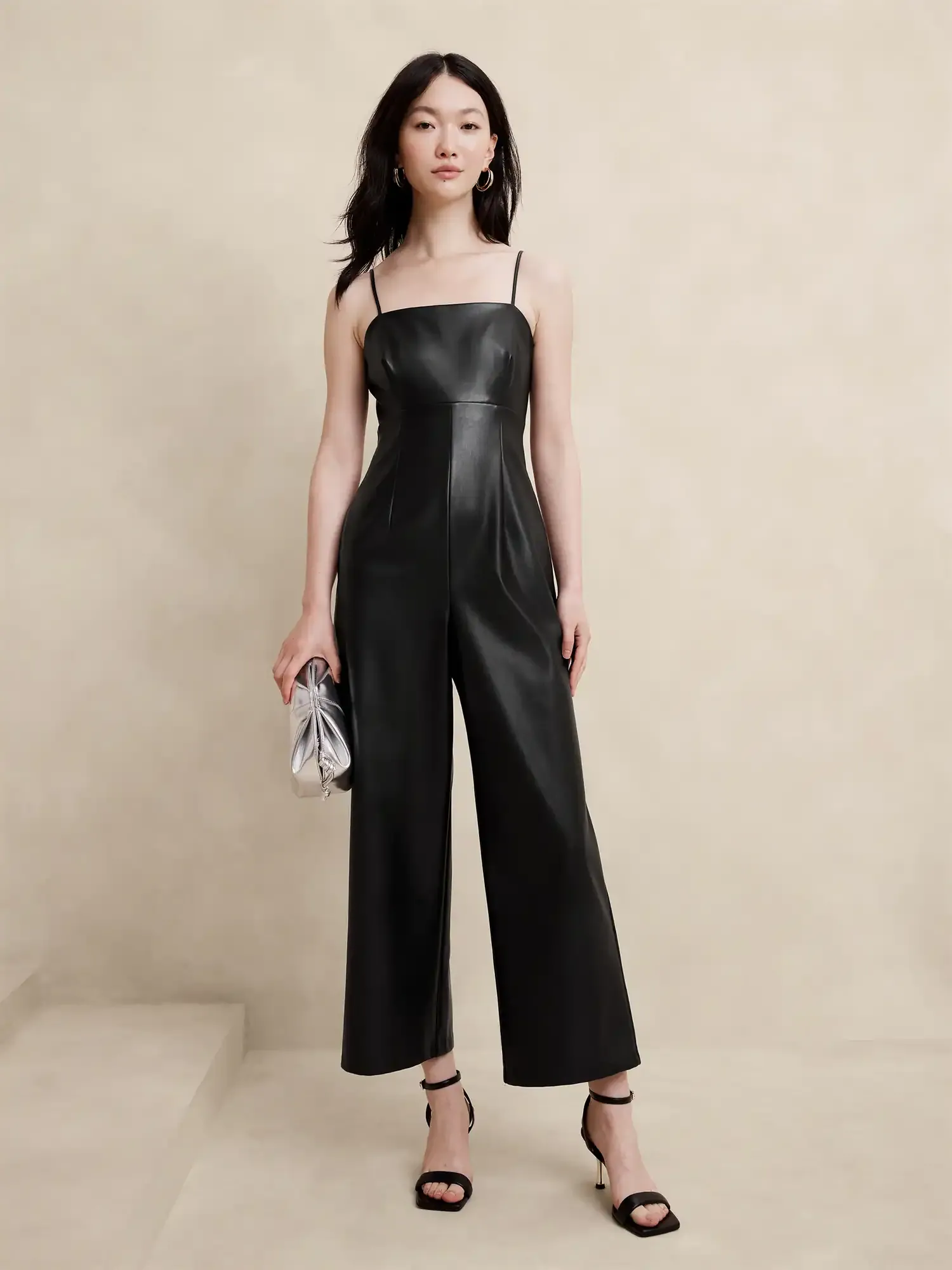 Banana Republic Factory Women's Vegan Leather Jumpsuit (Black)