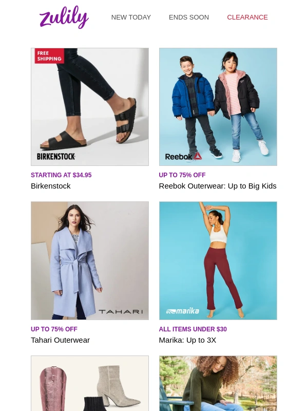 Zulily - Birkenstock | Reebok | Tahari | Marika