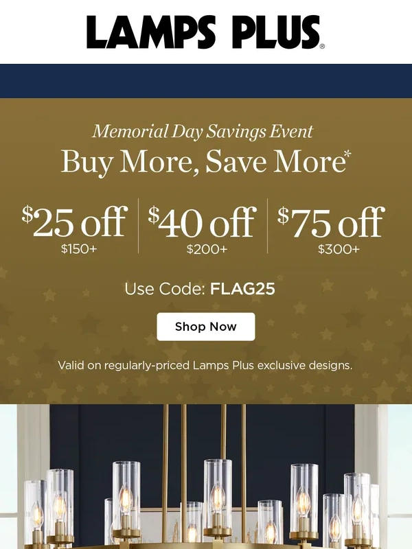 Lamps Plus - Ends Today! Up to $75 off Coupon