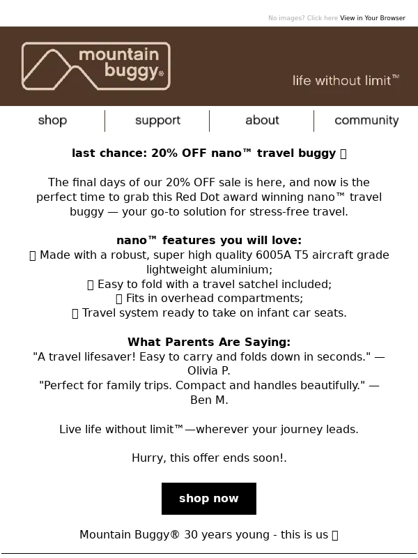 Mountain Buggy - Last Chance: 20% Off the nano™ Travel Buggy! ?