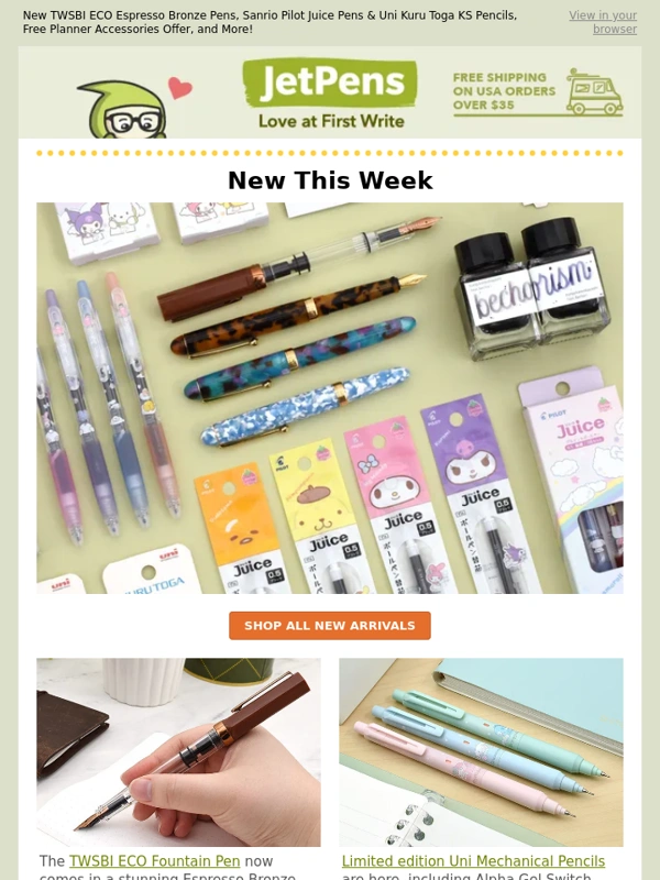 Jet pens - New TWSBI ECO Espresso Bronze Pens,Sanrio Pilot Juice Pens & Uni Kuru Toga KS Pencils,Free Planner Accessories Offer,and More!