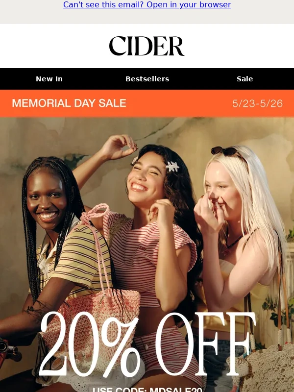 Shopcider - LAST CALL FOR 20% OFF EVERYTHING!