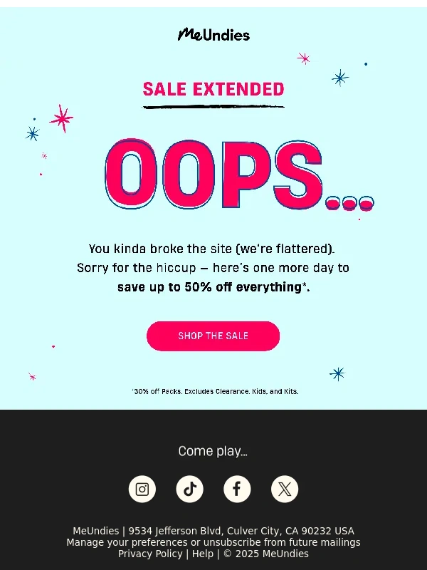 MeUndies - Oops... You Broke the Site ?