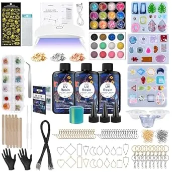KISREL UV Resin Jewelry Making Kit, 300g Crystal Clear Resin with Light and Molds, DIY Jewelry Making Kit, Resina Starter Kit for Keychain and Earring