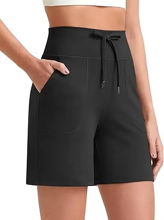 G4Free High Waisted Shorts Womens Black Athletic Running Summer Hiking Shorts with Pockets Lightweight Casual Summer Shorts(Black,M)