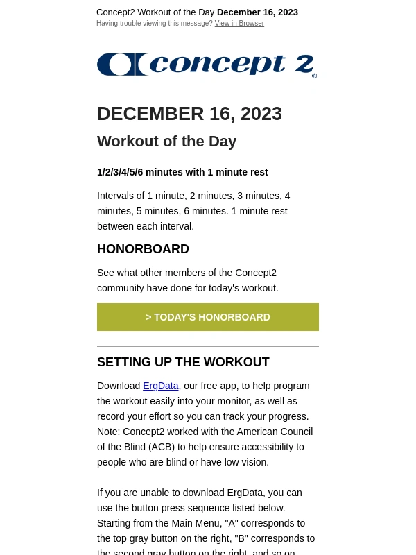 Concept2 - Workout of the Day: December 16,2023