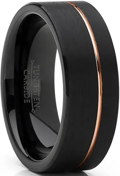 Men's Tungsten Carbide Rose Goldtone Groove Wedding Band