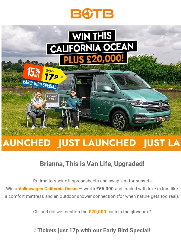 BOTB - ? NEW: £85k VW Camper + £20k Cash for 17p