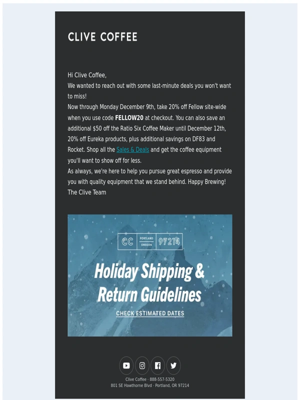 Clive Coffee - Holiday Deals Continue... ?
