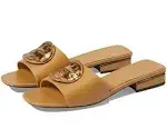 Patos Disc Leather Slide Sandals In Ginger Shortbread/silver/silver