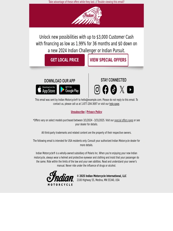 Indian Motorcycle - Claim Your $3,000 Customer Cash Today