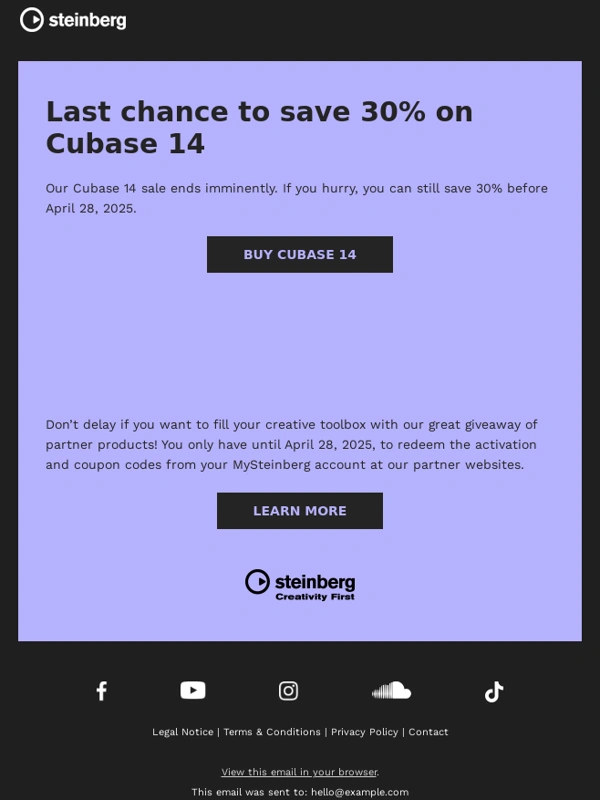 Steinberg - Last Chance to Save Big On Cubase 14!