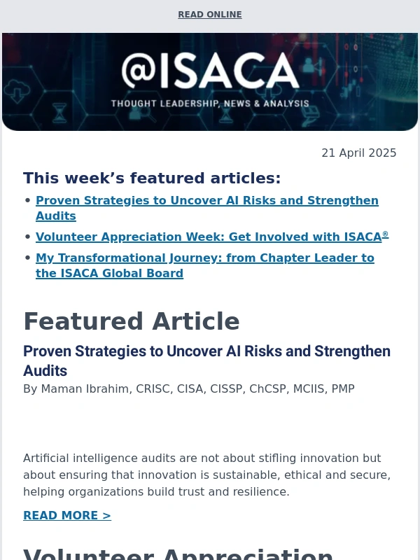 Isaca - Your weekly news and insights for 21 April 2025
