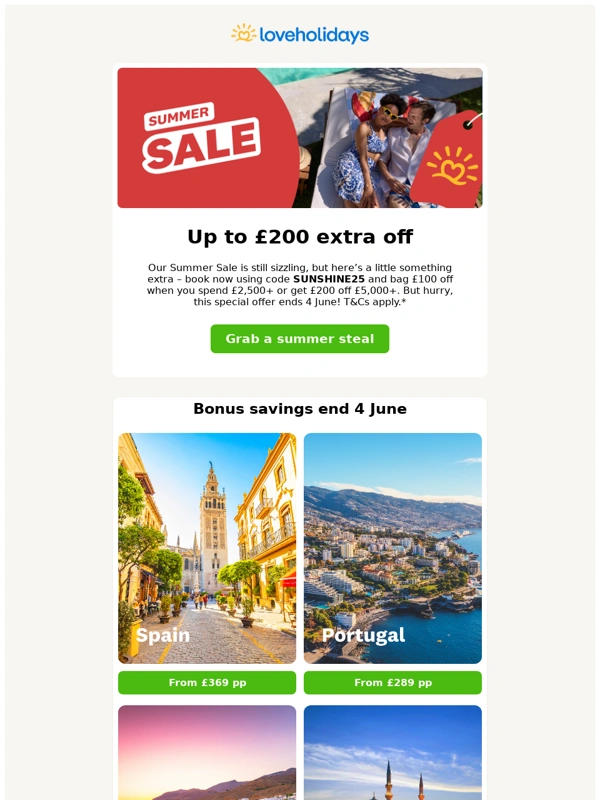 Love Holidays - Up to £200 extra off summer holidays ⚡