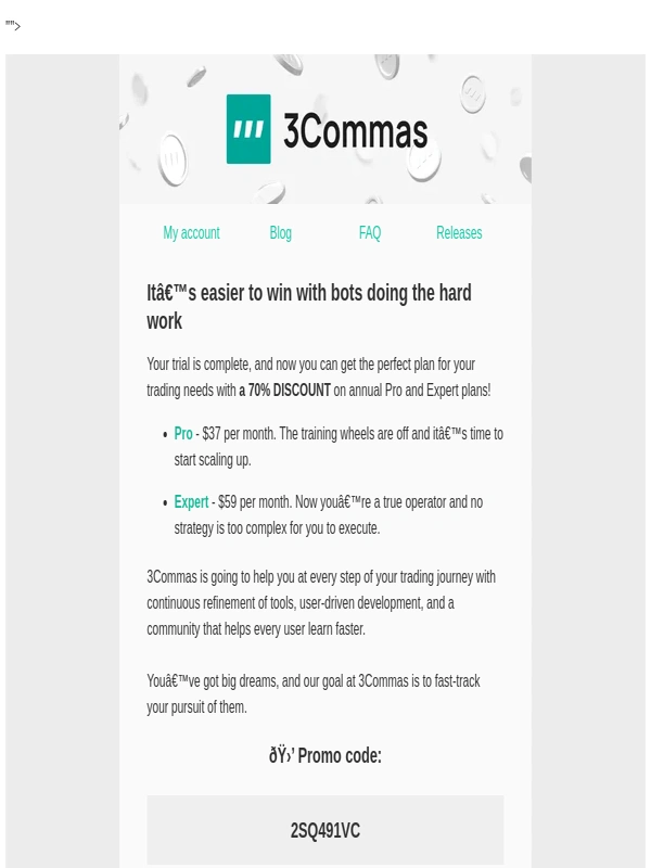 3commas - % Trial complete - Choose your trading plan
