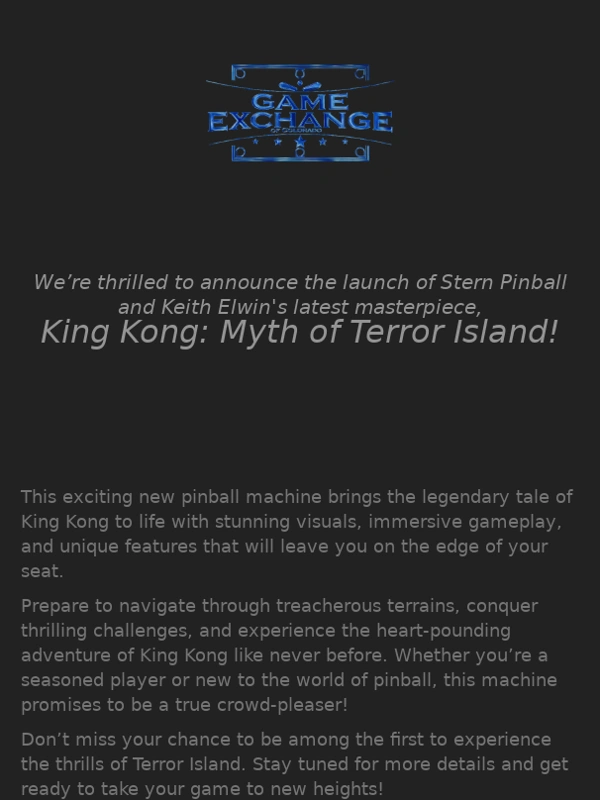 Game Exchange - Stern Pinball Announces King Kong: Myth of Terror Island