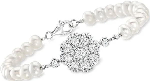 1.9 ctw White Topaz Cultured Pearl Bracelet in Sterling Silver