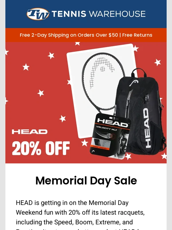Tennis Warehouse - HEAD Memorial Day Sale!