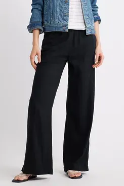 Caslon Wide-Leg Pull-On Linen-Blend Pants