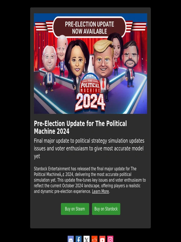 Steam - Pre-Election Update for The Political Machine 2024 Released
